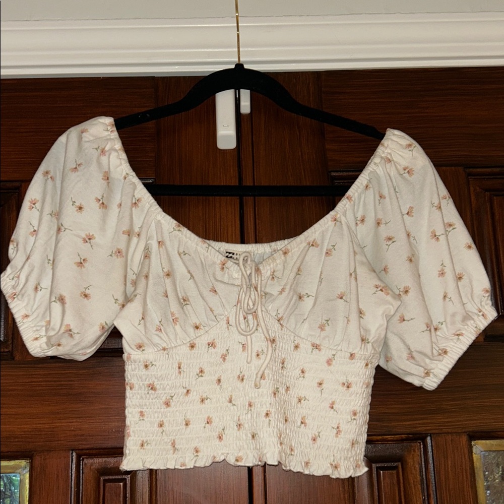 Billabong Floral Puff Sleeve Smocked Top Size S